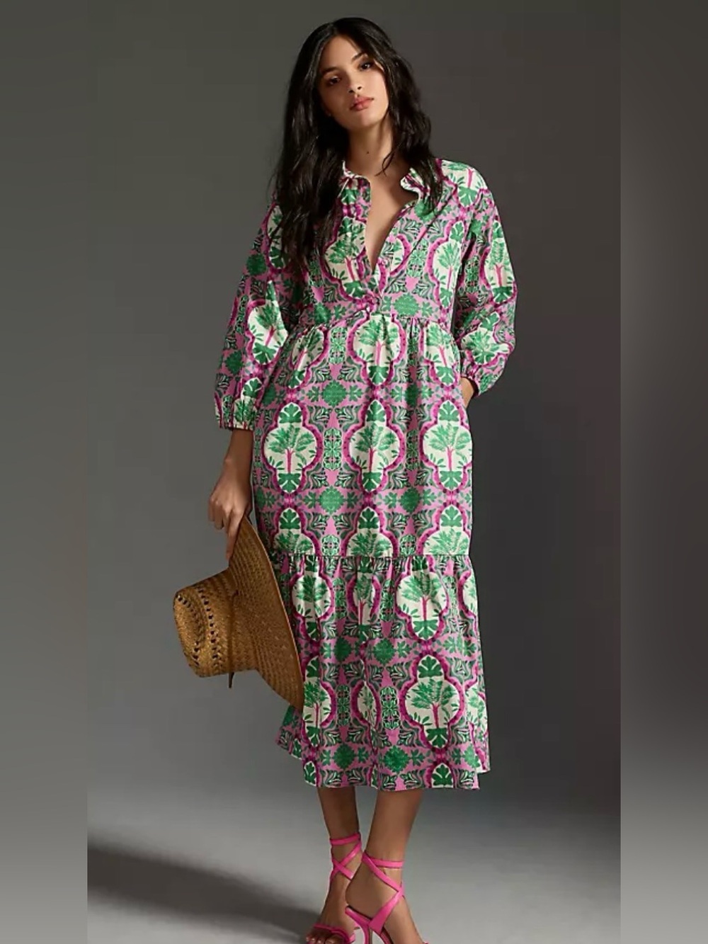 Maeve by Anthropologie Bettina Tiered Shirt Dress size small purple green